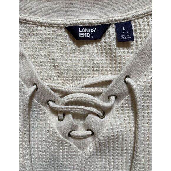 Lands End Women's Large Beige V-Neck Long Sleeve Soft Cable Knit  Sweater -C27 - Picture 4 of 5